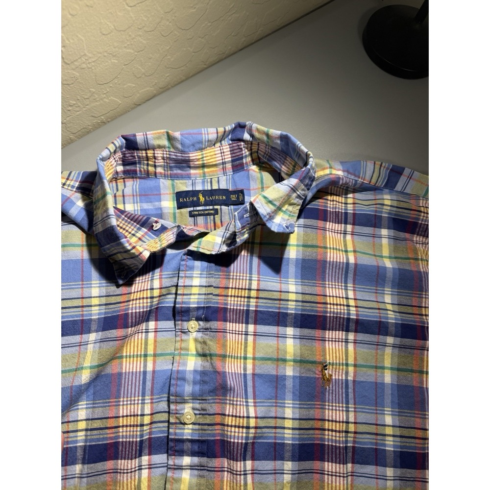 Ralph Lauren Men's Stretch Oxford Shirt Plaid 2XLT Flesh Pony‎